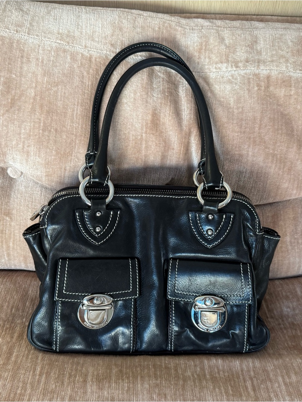 Marc Jacobs Blake Black Leather Shoulder Bag with Silver Hardware